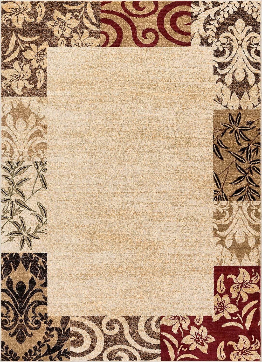 Beige Damask Border Rug 7x10 (6'7 x 9'6) R35940
