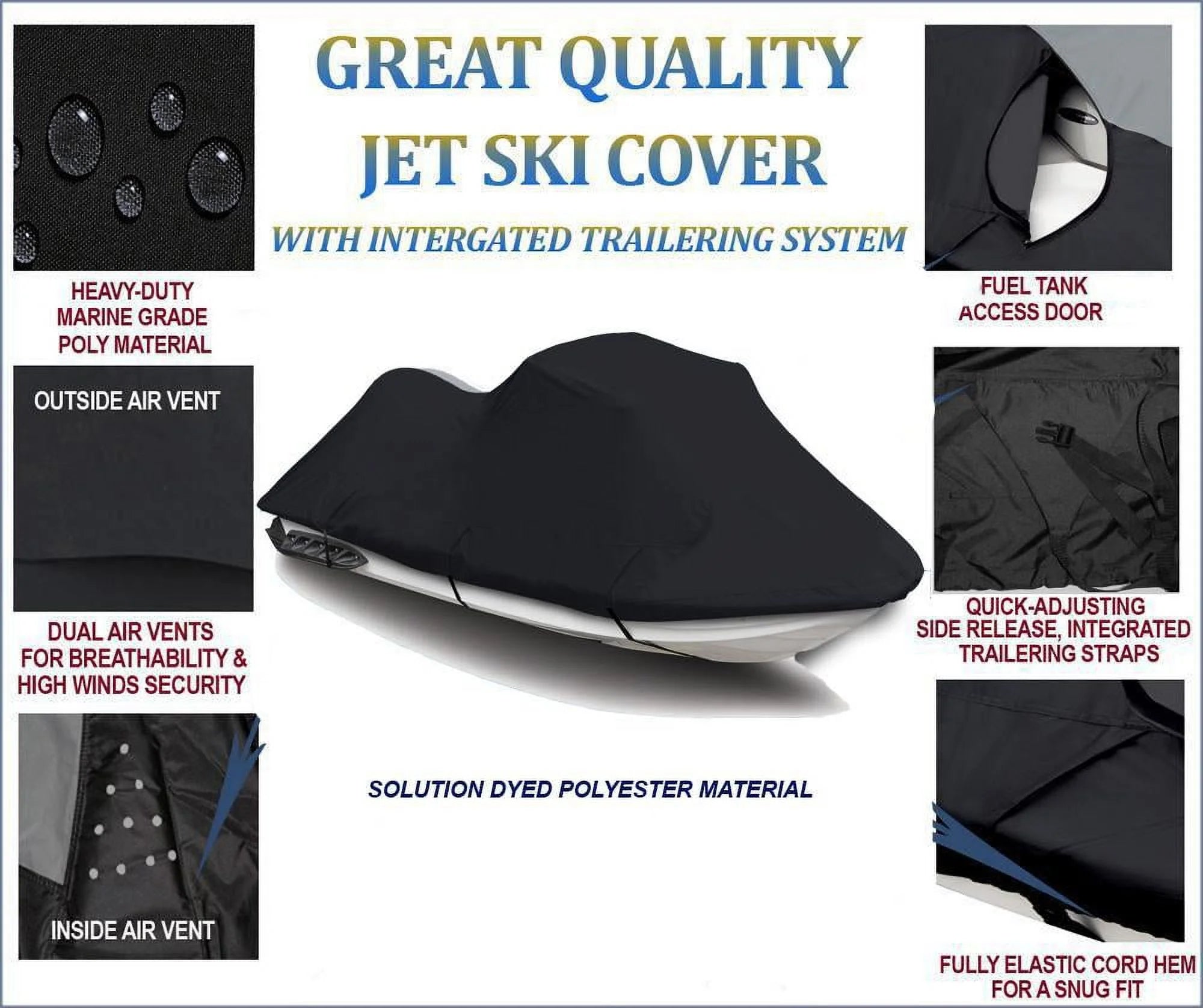 Black 600 Denier Jet Ski Watercraft Cover L41952