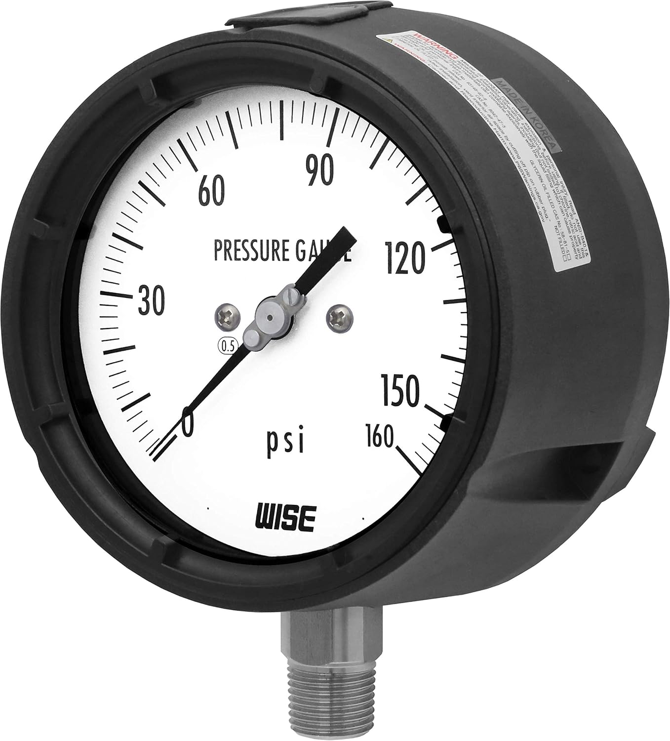 Solid Front Pressure Gauge with 125mm Dial, 1/2NPT(M), Bottom Connection, 0~160psi, 0.5% Accuracy Y12986