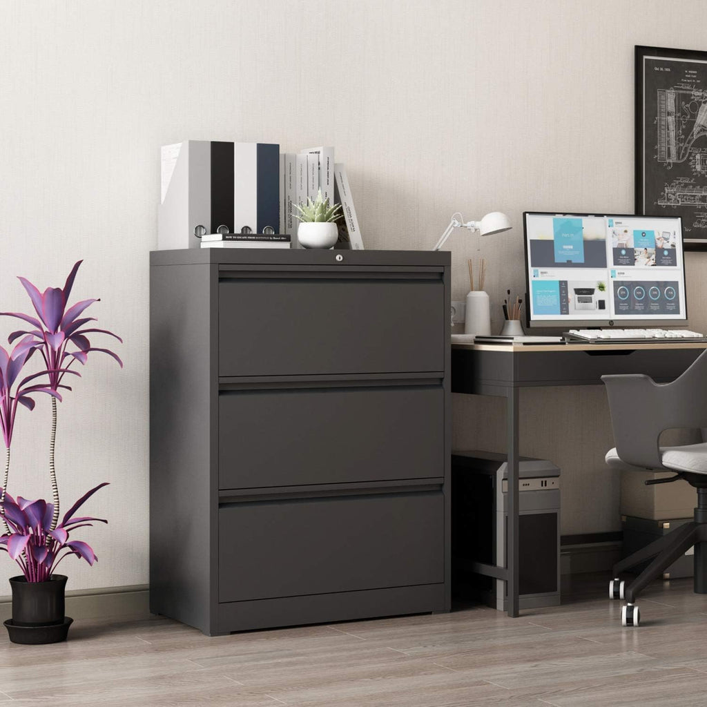 Black 3 Drawer Metal Lateral File Cabinet S744108