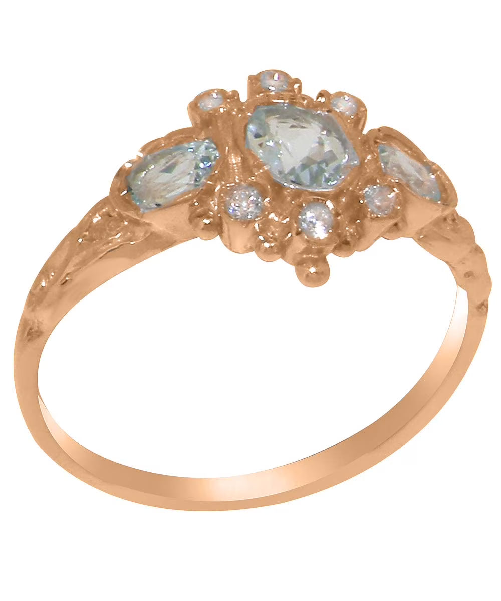 14k Rose Gold Aquamarine & Diamond Womens Promise Ring C430949