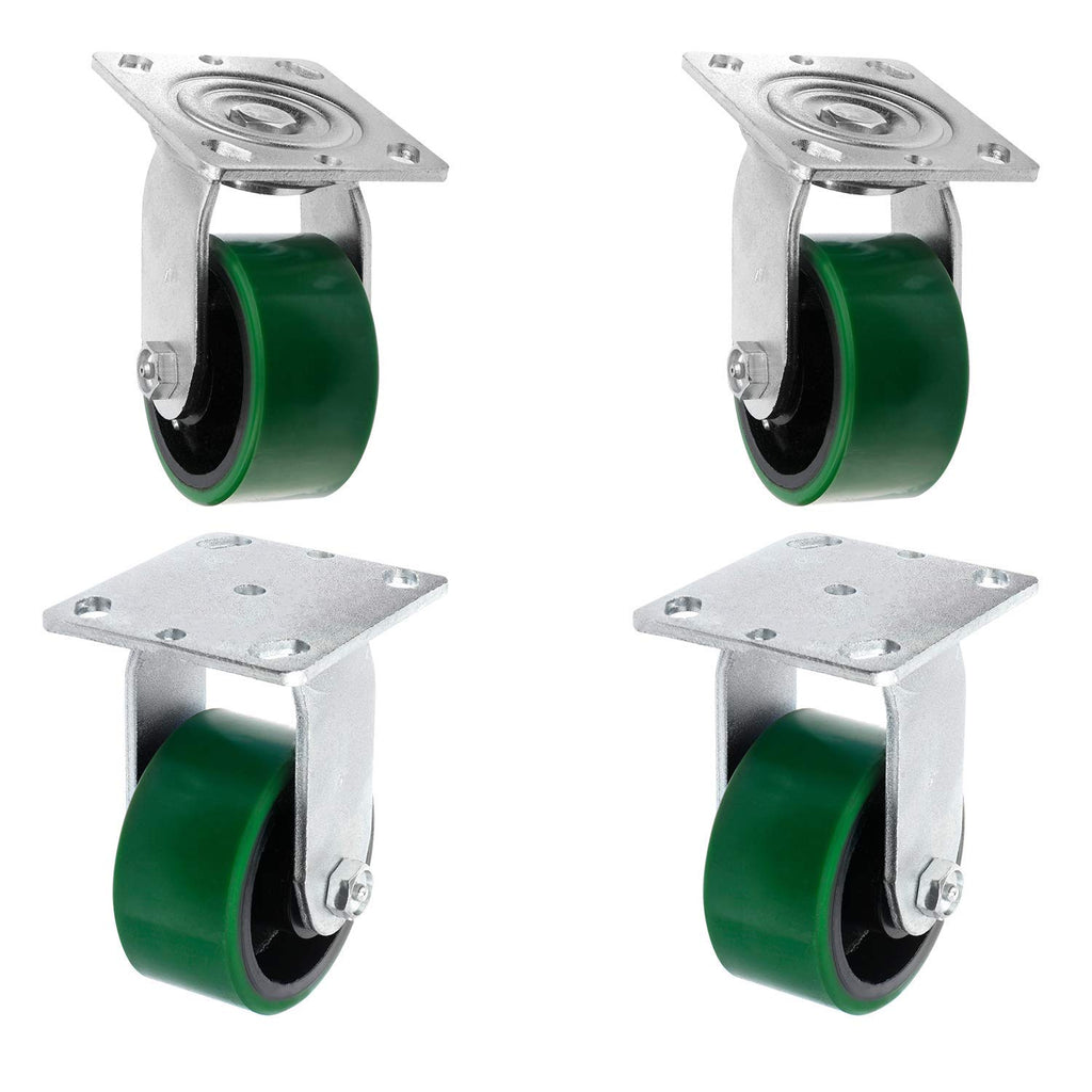 4 Quantity Heavy Duty Swivel w/Brake Rigid Polyurethane Mold on Steel Wheel Caster Q50151