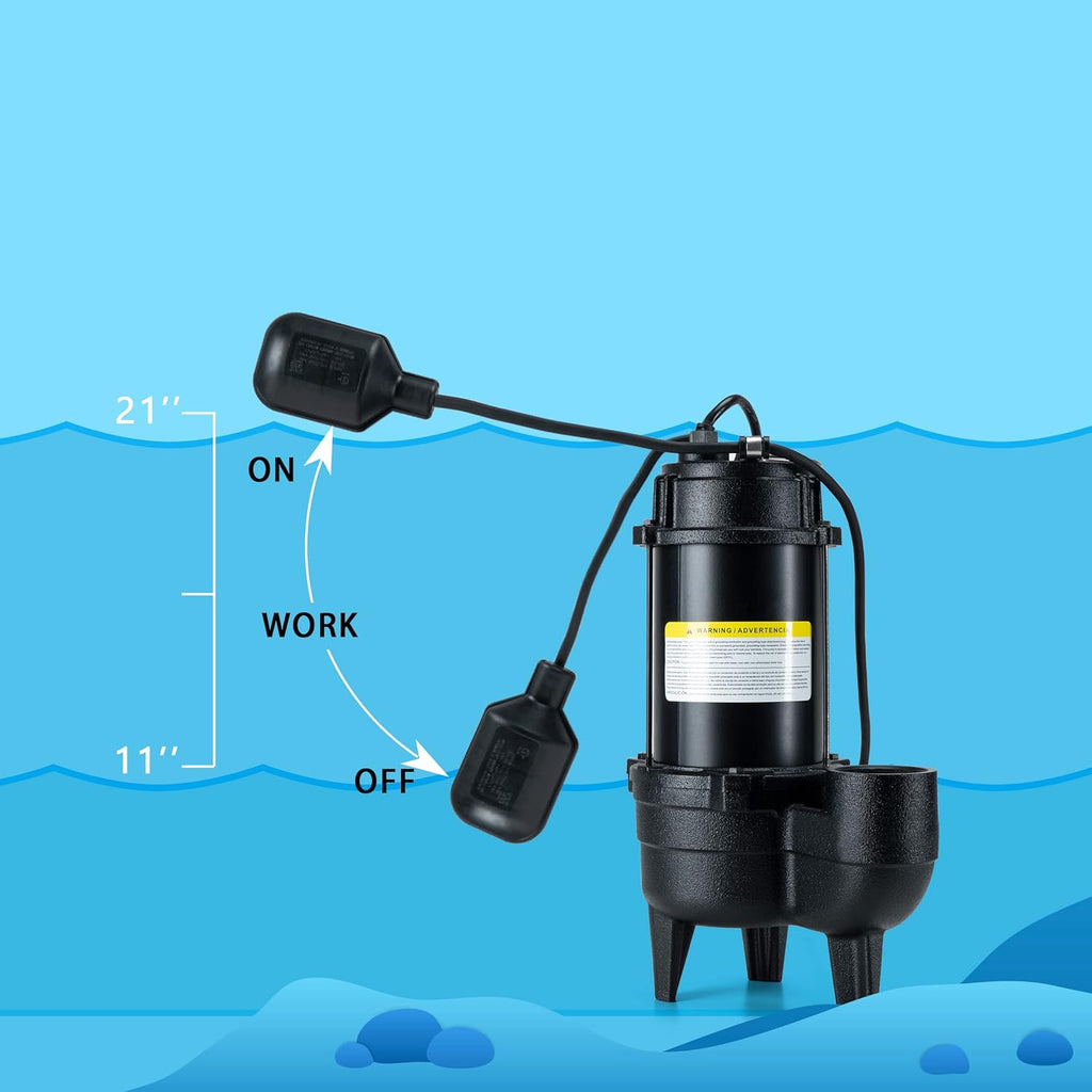 Cast iron submersible sewage pump with 10 ft. piggy back tether float switch N914884