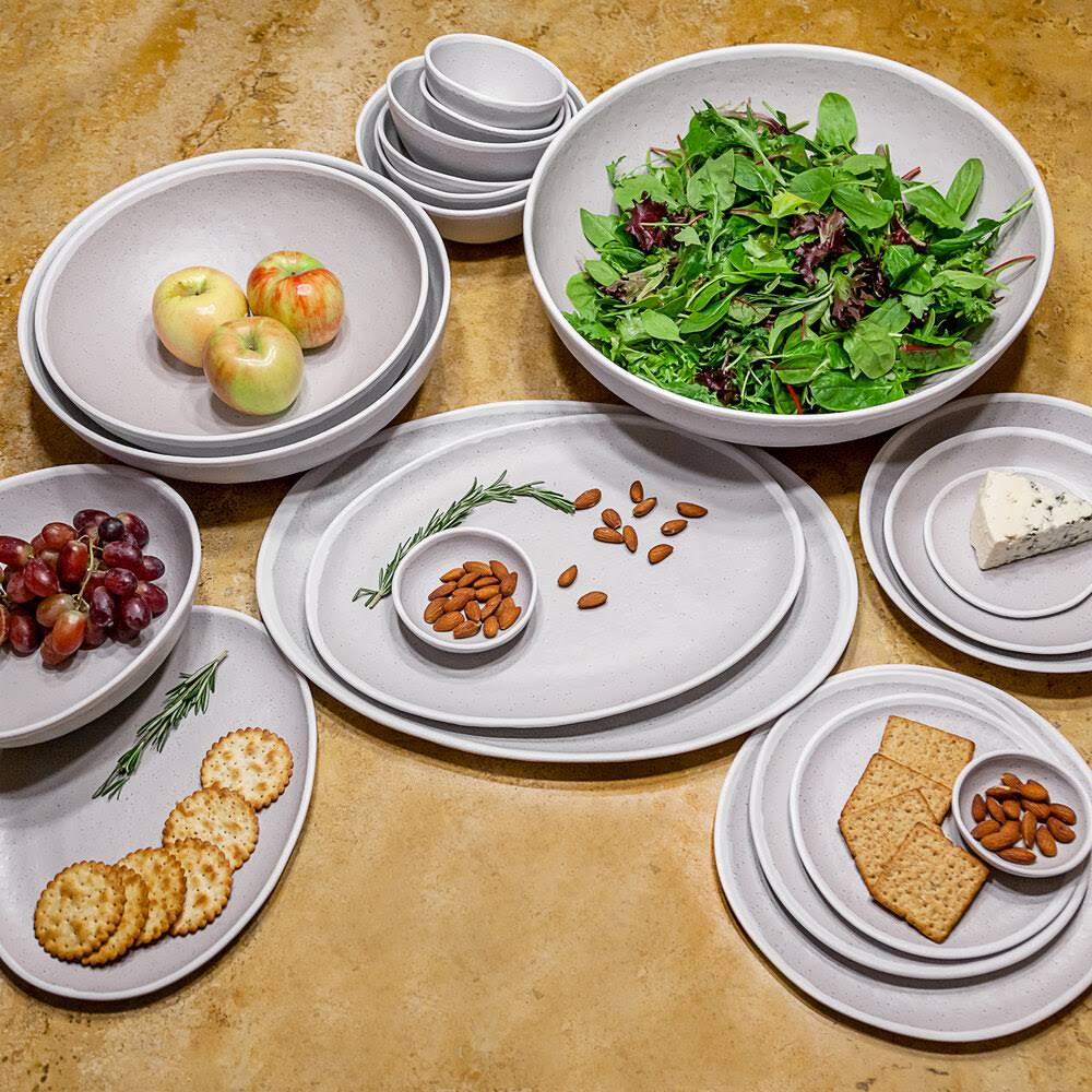 8 oz. Glazed Grey Melamine Bowl with White Trim J79388