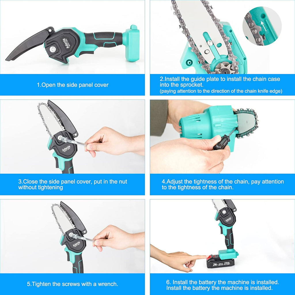 4-Inch Cordless Electric Handheld Chainsaw with 2 Batteries and 2 Chains B655