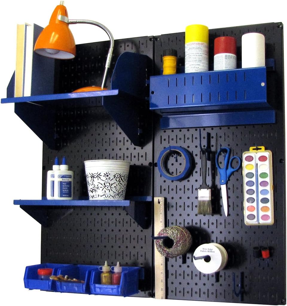 Black Pegboard Organizer Storage Kit with Blue Accessories S7719