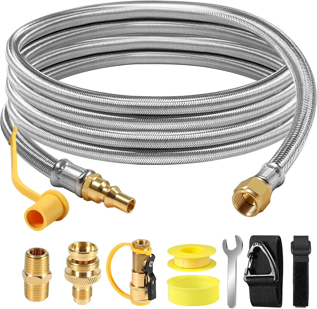 12FT 1/4'' Quick Disconnect Propane Hose and Safety Shutoff Valve W212997
