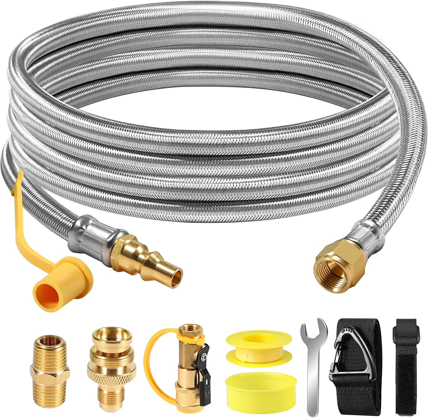 12FT 1/4'' Quick Disconnect Propane Hose and Safety Shutoff Valve W212997