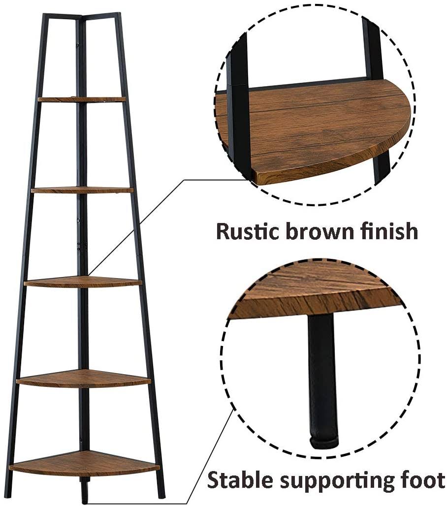 5-Shelf Industrial Corner Bookcase I39426