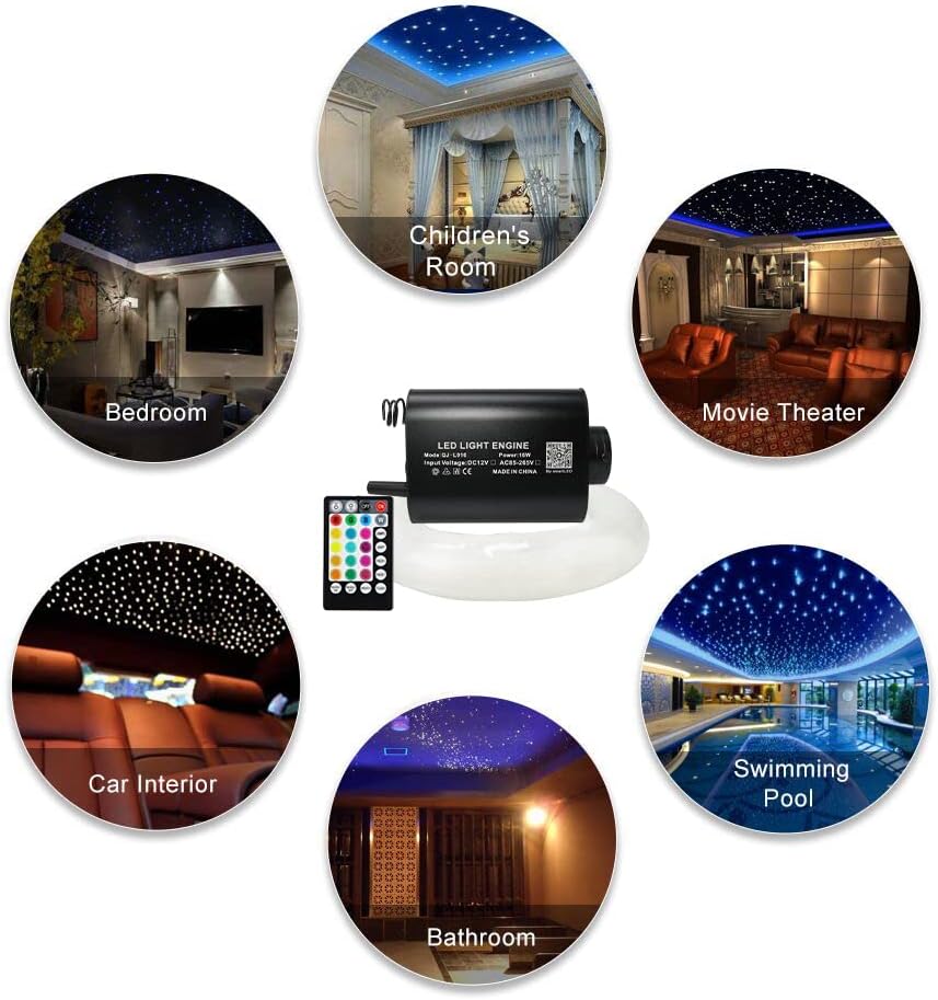 16W Fiber Optic Lights Starlight Headliner Light Kit with Remote Control, 150pcs 6.5ft Optical Fiber Cable Strands A677