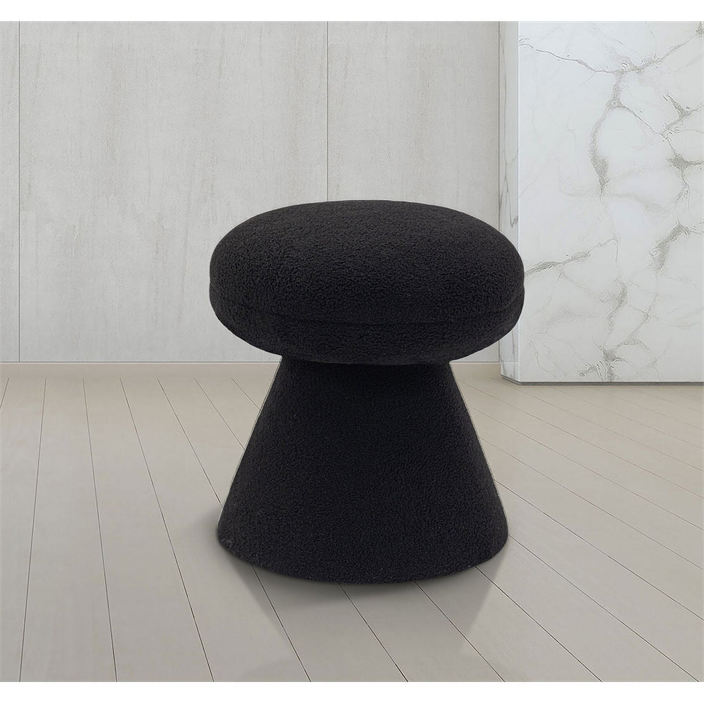 Black Faux Shearling Teddy Fabric Ottoman/Stool L392286