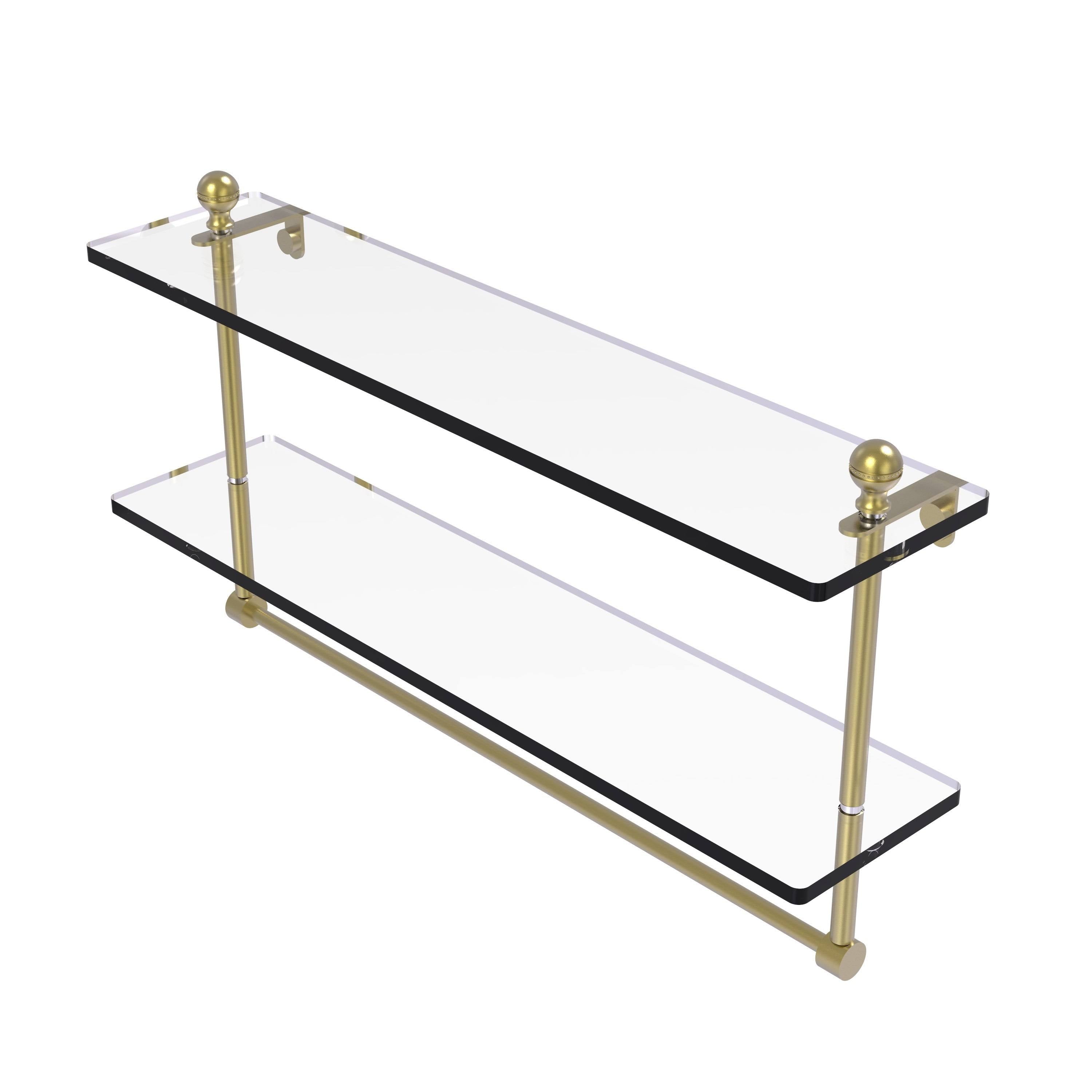 Two Tiered Glass Shelf with Towel Bar - Antique Brass - 16 inch L476