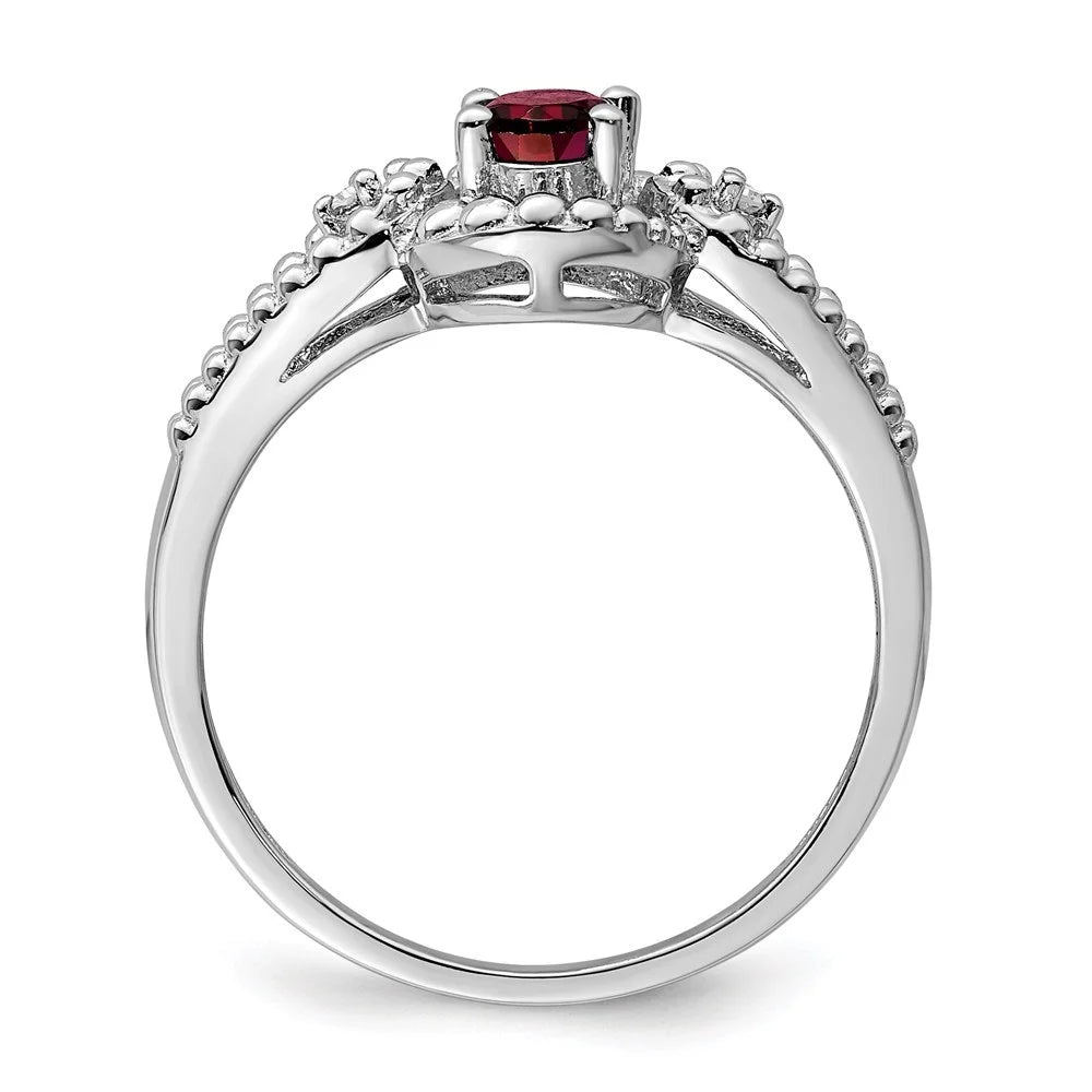 925 Sterling Silver Oval-Cut Garnet and Diamond Engagement Ring Size 10 V2811