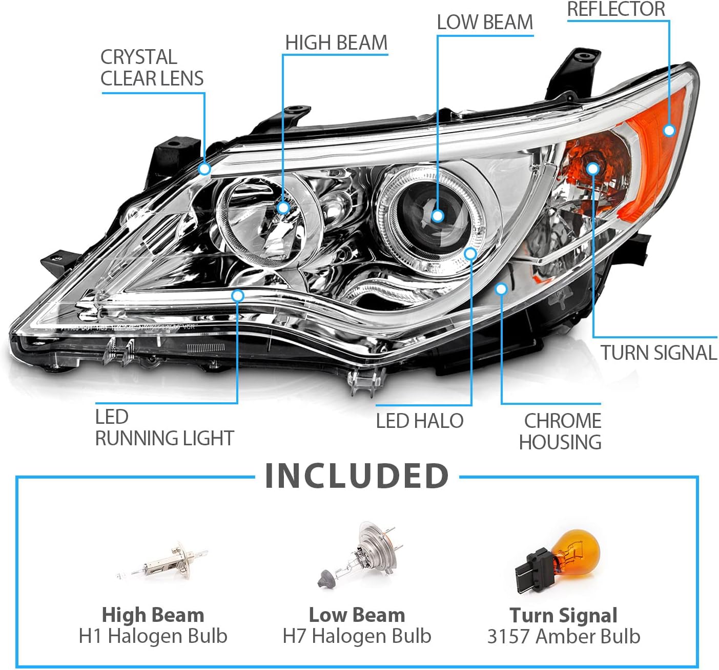 Chrome LED Halo Light Tube Replacement Headlights Set B7719
