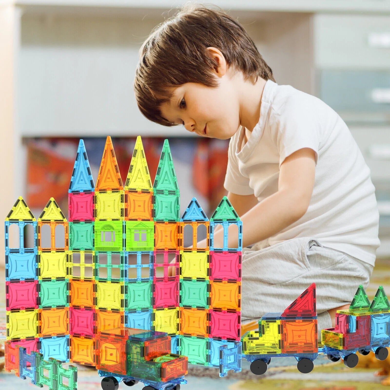 100 Piece Magnet Tiles Set with Windows and Magnet People S9531