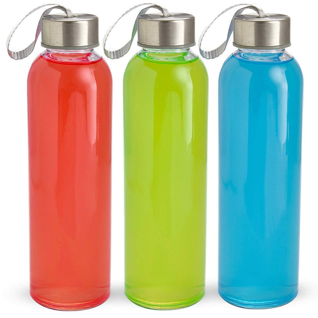 18 oz Pack of 6 Glass Water Bottles with Lids and Sleeves O24581