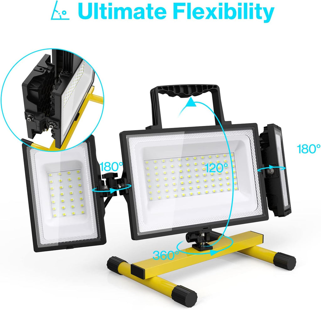 80W LED Work Light, 3 Adjustable Heads, 7200LM, IP65 Waterproof, 6500K Daylight White, 16.4ft Power Cord, Pack of 2 Z283361