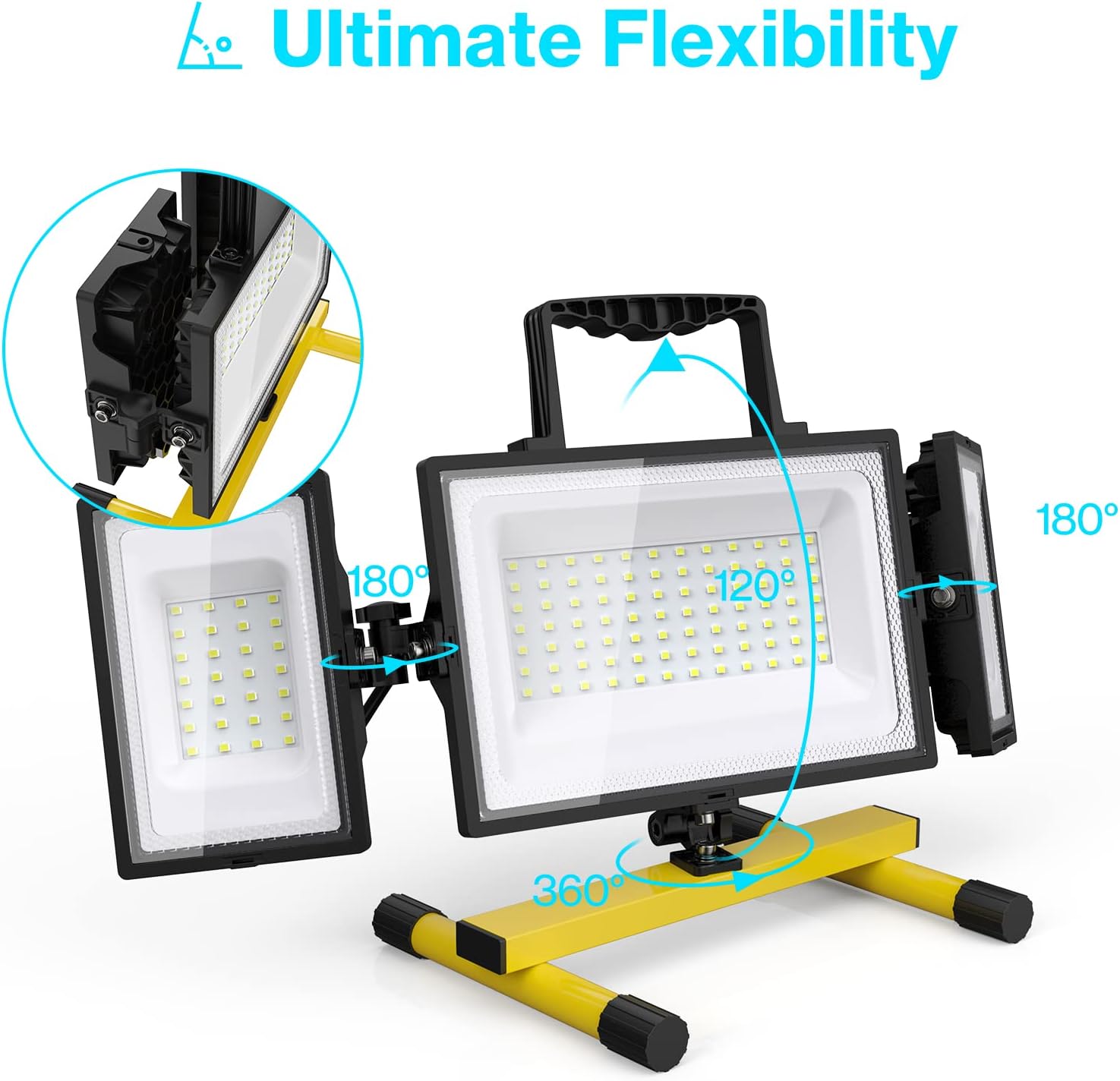 80W LED Work Light, 3 Adjustable Heads, 7200LM, IP65 Waterproof, 6500K Daylight White, 16.4ft Power Cord, Pack of 2 Z283361