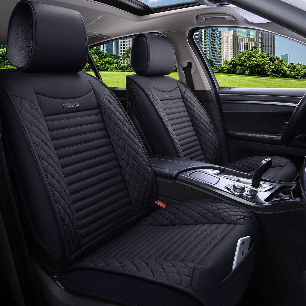 Black Leather Universal Front Captain Seat Covers 2 Pcs E75031