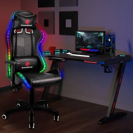 Ergonomic Faux Leather High Back Swivel Gaming Chair with RGB LED Light V7925