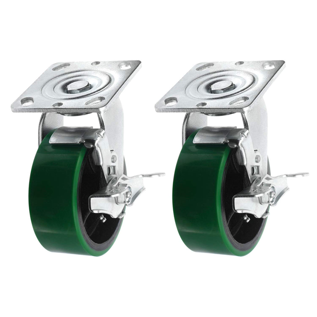 4 Quantity Heavy Duty Swivel w/Brake Rigid Polyurethane Mold on Steel Wheel Caster Q50151