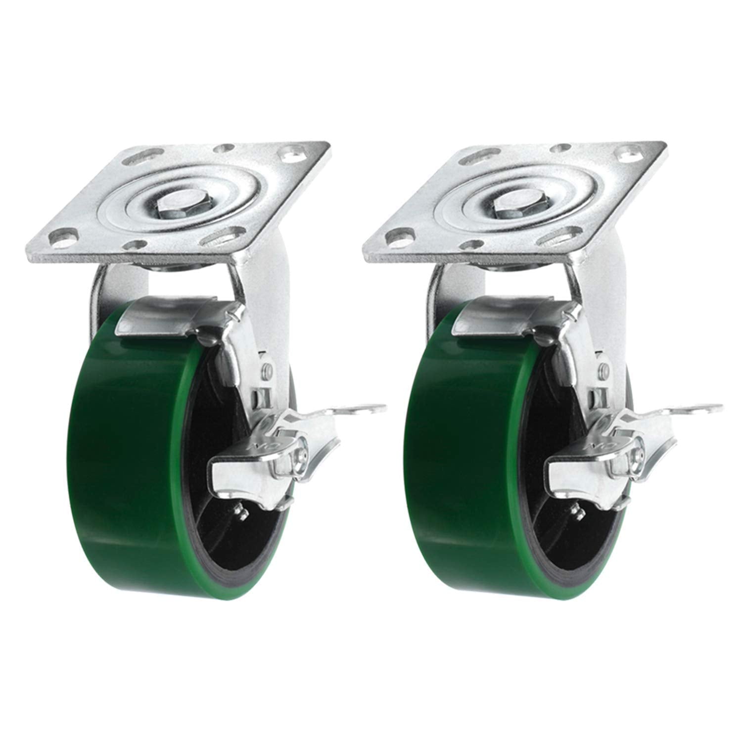 4 Quantity Heavy Duty Swivel w/Brake Rigid Polyurethane Mold on Steel Wheel Caster Q50151
