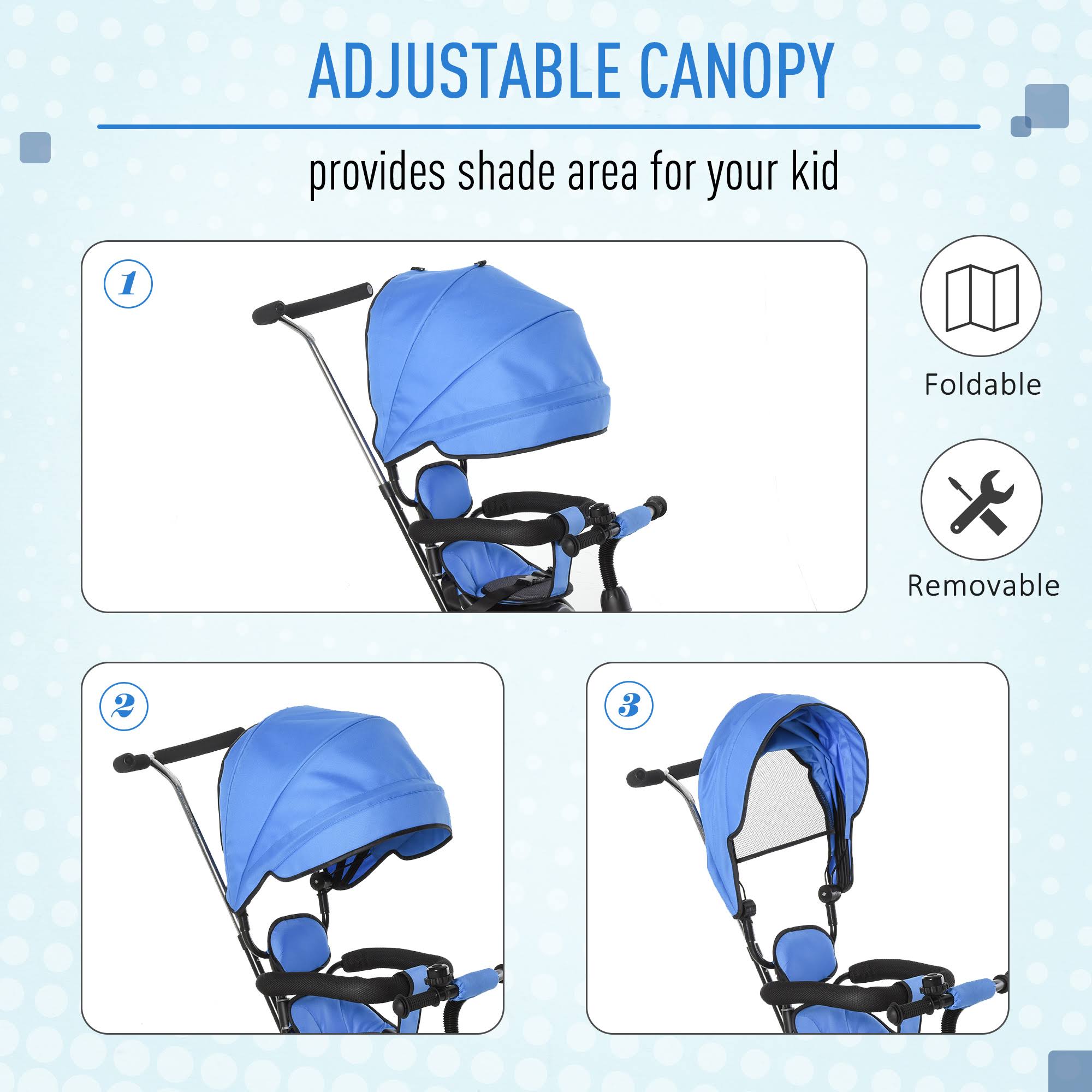 2 in 1 Baby Tricycle Stroller with Adjustable Canopy Detachable Guardrail Safety Belt V70300