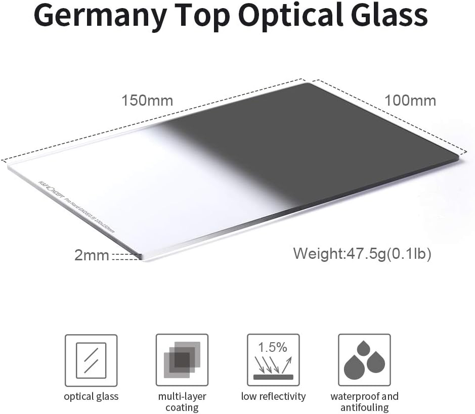 Hard Graduated ND8 100mm x 150mm Multi-Coated Optical Glass GND8 (0.9) Neutral Density Filter U9085