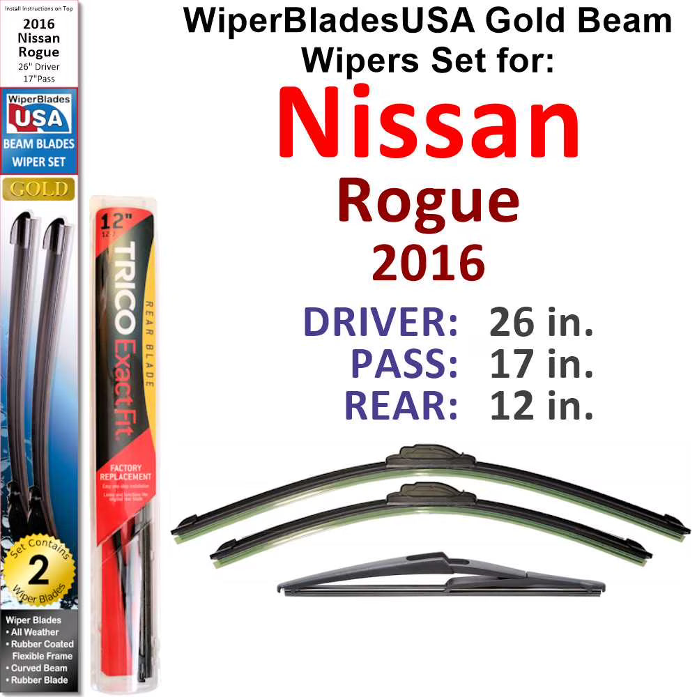 Set of 3 Beam Wiper Blades with Rear Wiper Q206
