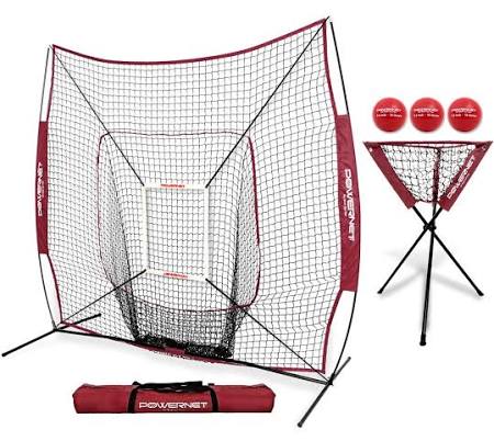 6 Piece Baseball Softball Practice Net Bundle with Strike Zone, Ball Caddy, 3 Weighted Training Balls S446