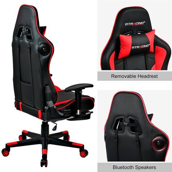 Red Footrest Music Gaming Chair with Bluetooth Speakers A523