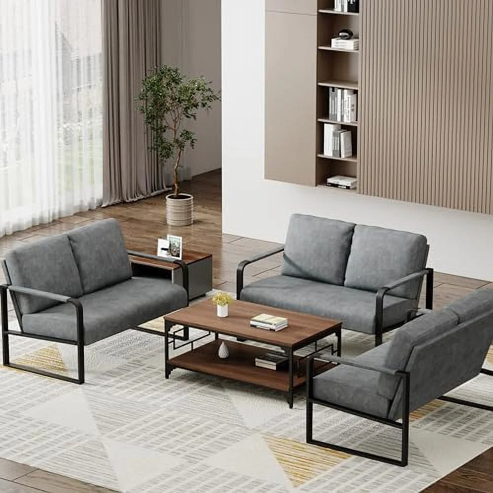 Dark Faux Leather Loveseat Sofa with Padded Cushion T626745