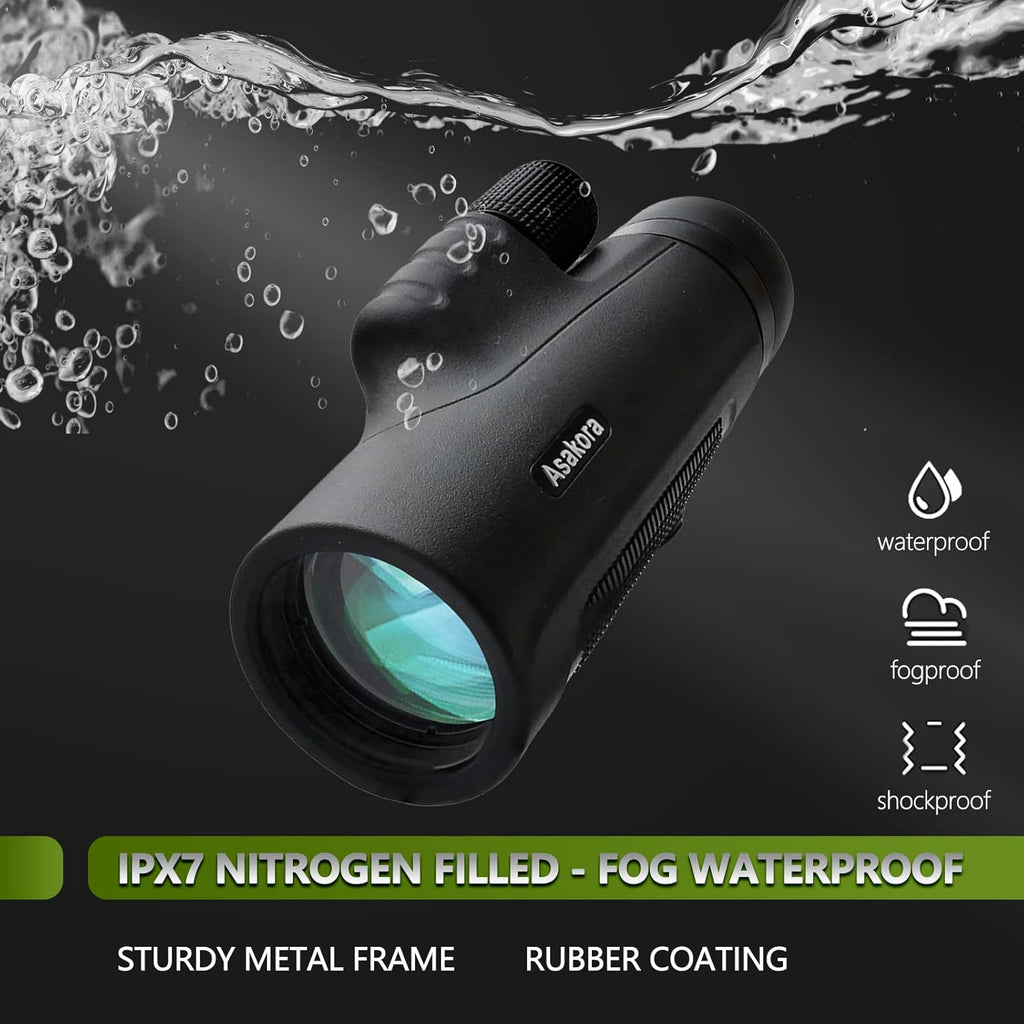 12x50 Waterproof Monocular with Smartphone Adapter & Tripod V7185