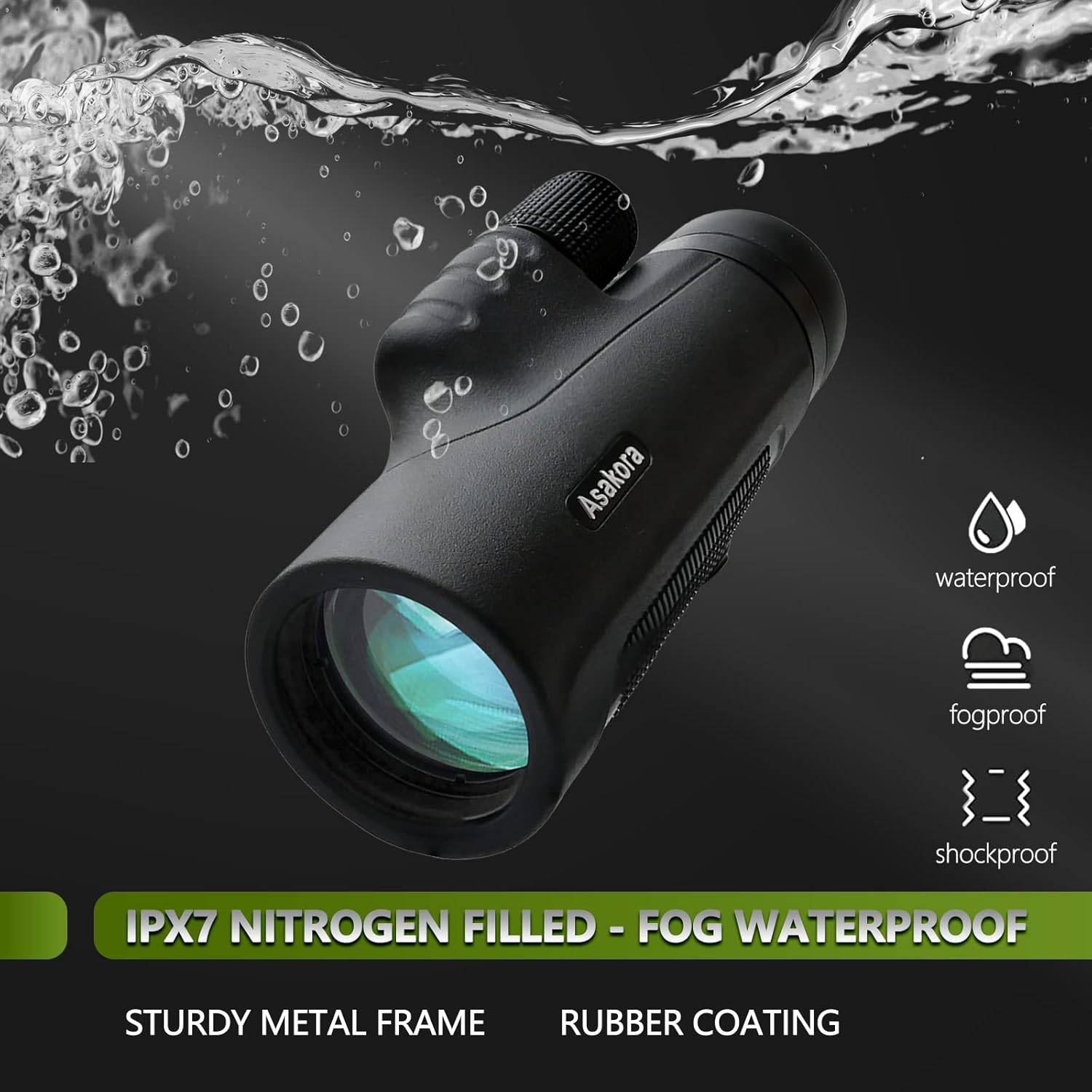 12x50 Waterproof Monocular with Smartphone Adapter & Tripod V7185