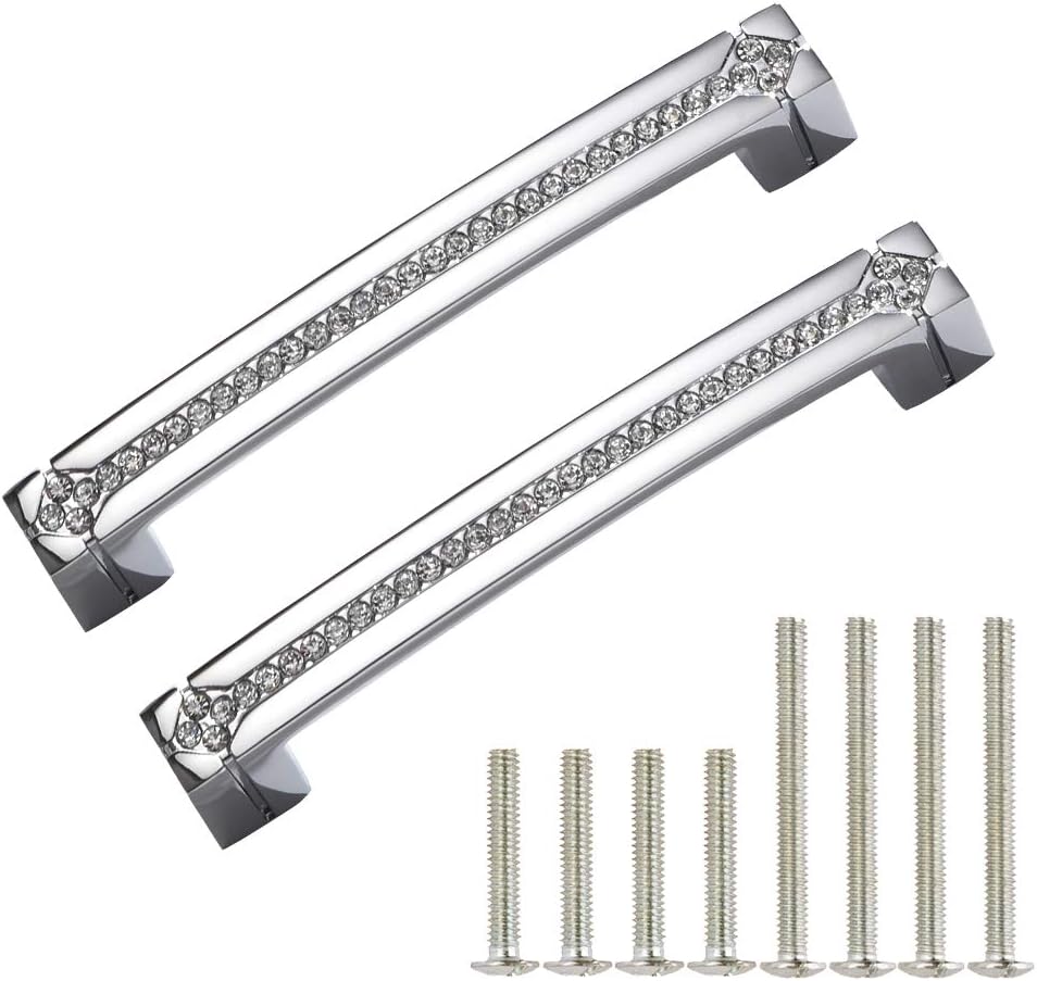 Polished Chrome Cabinet Handles with Screws, 128mm Hole Center, 2 Pack I66041