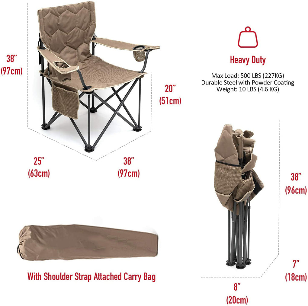 Oversized Heavy Duty Padded Folding Camping Chair With Armrest Cup Holder & Side Pocket T540148