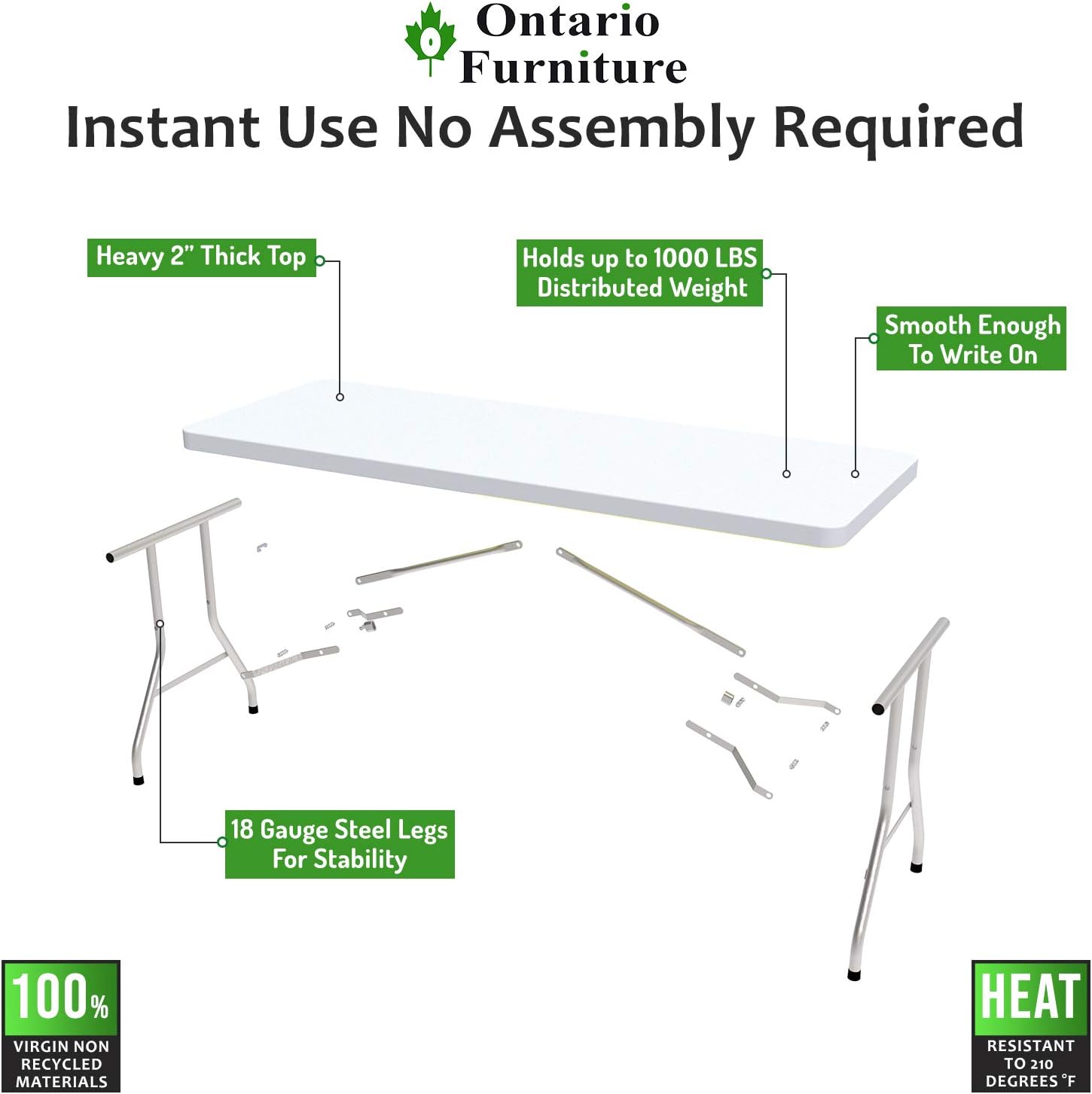 White 4 Foot Folding Utility Table with Carrying Handle U86519
