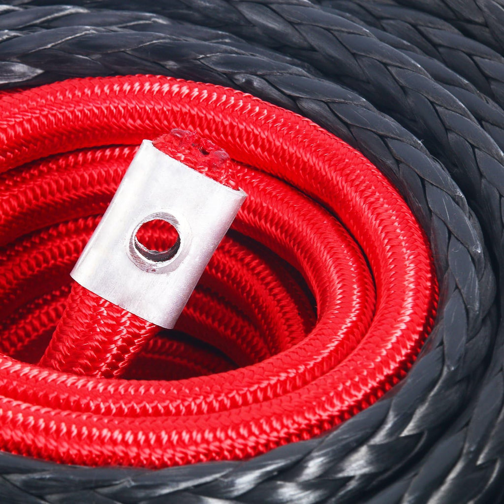 Black Synthetic Winch Rope Line Cable with Protective Sleeve and Rock Heat Guard, 22000lbs, Pack of 2 S715236
