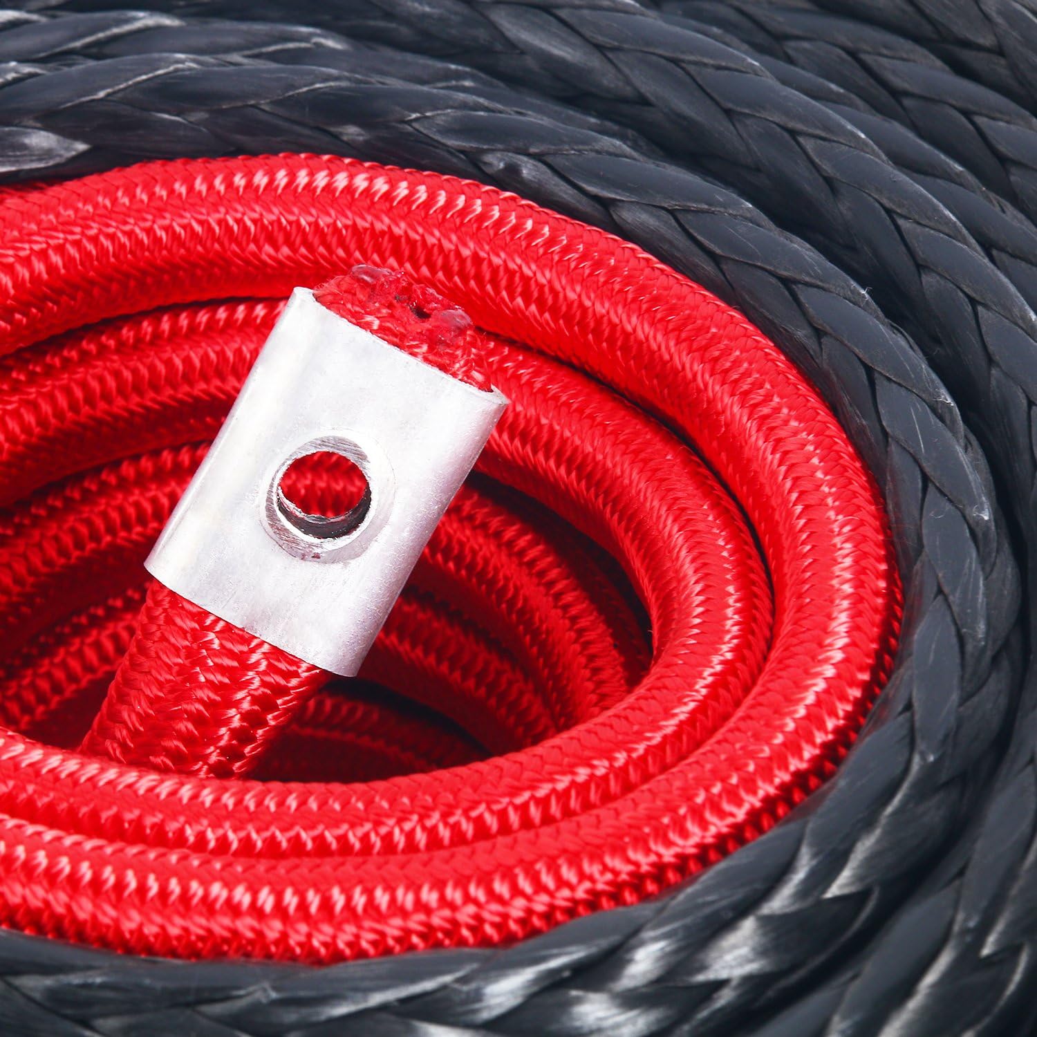 Black Synthetic Winch Rope Line Cable with Protective Sleeve and Rock Heat Guard, 22000lbs, Pack of 2 S715236