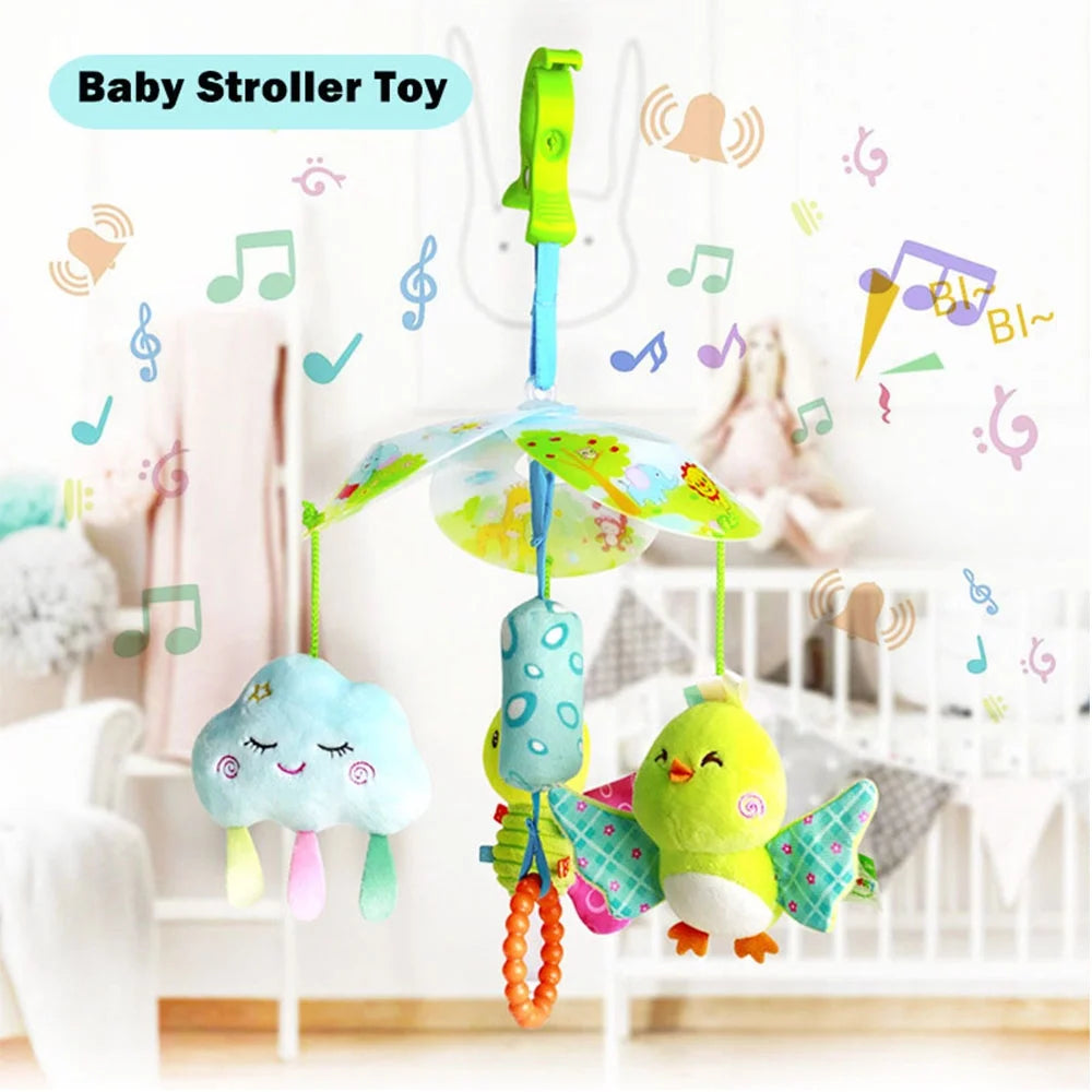 Baby Car Seat Toys Clip On Stroller Toy with Birds and Bees Hanging Rattle, Sensory Activity Toy, Two Wrist Rattles B6376