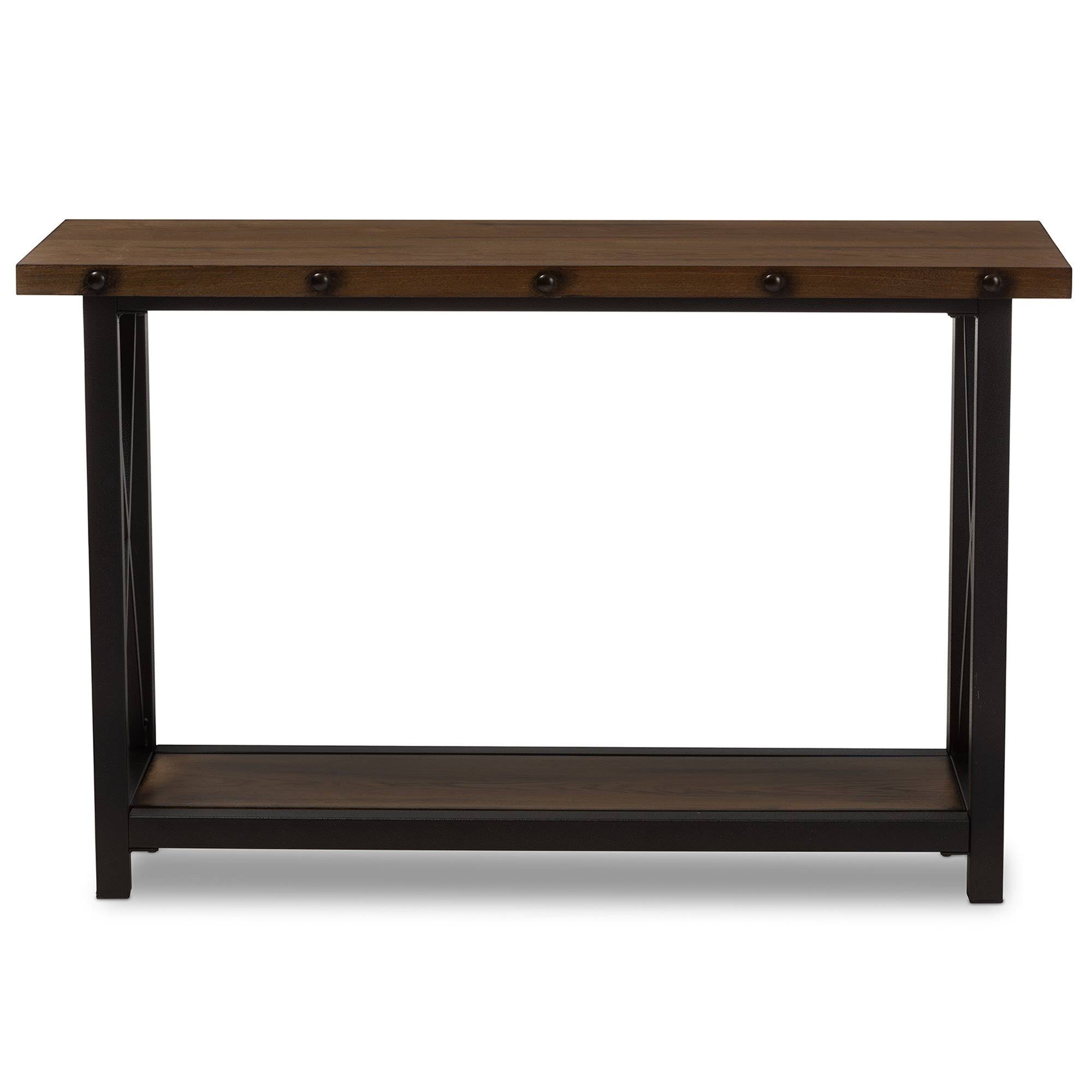 Antique Black Textured Metal Distressed Wood Console Table I556