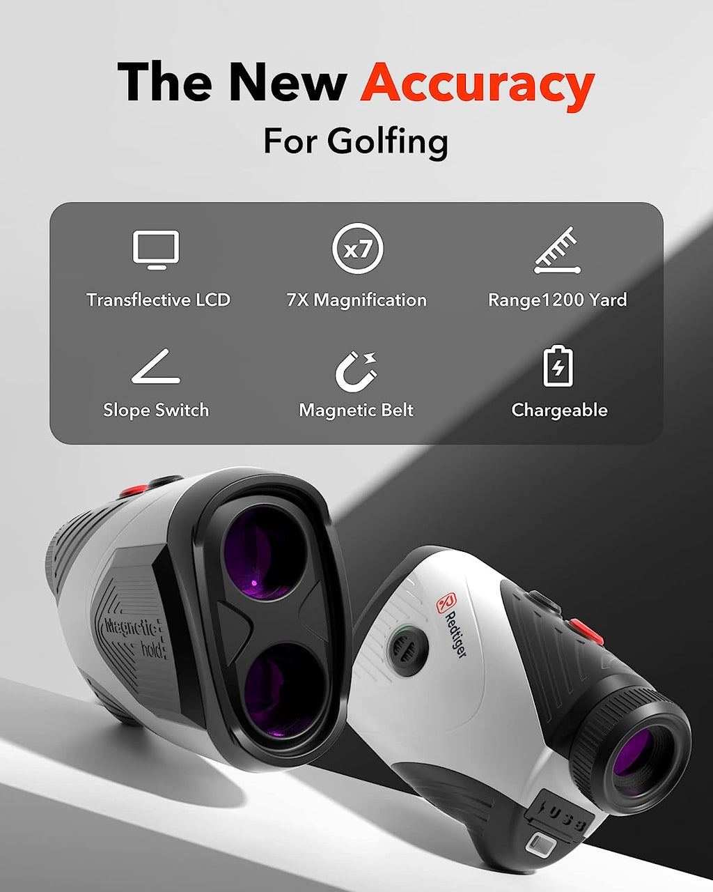 Black & White Mix Laser Golf Rangefinder with Slope, 1200 Yards Range Z674