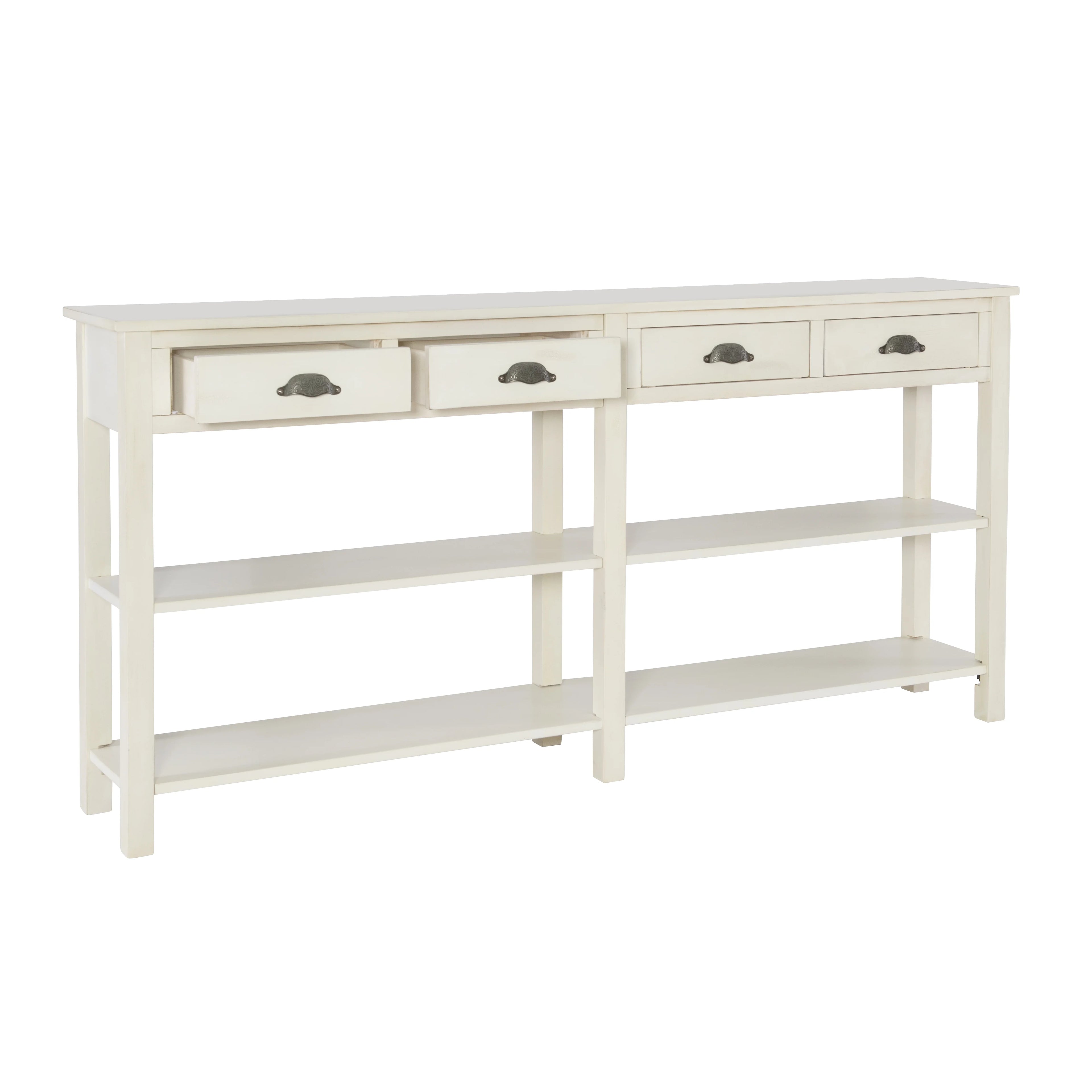 Cream Crackle 4-Drawer Console Table with Shelf D54906