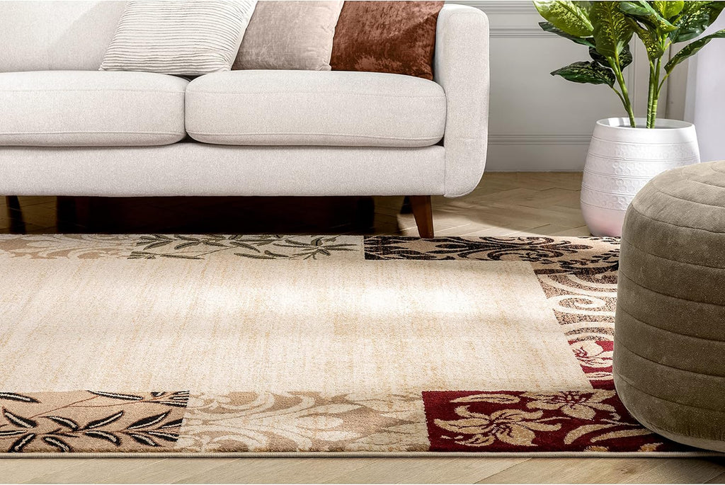 Beige Damask Border Rug 7x10 (6'7 x 9'6) R35940