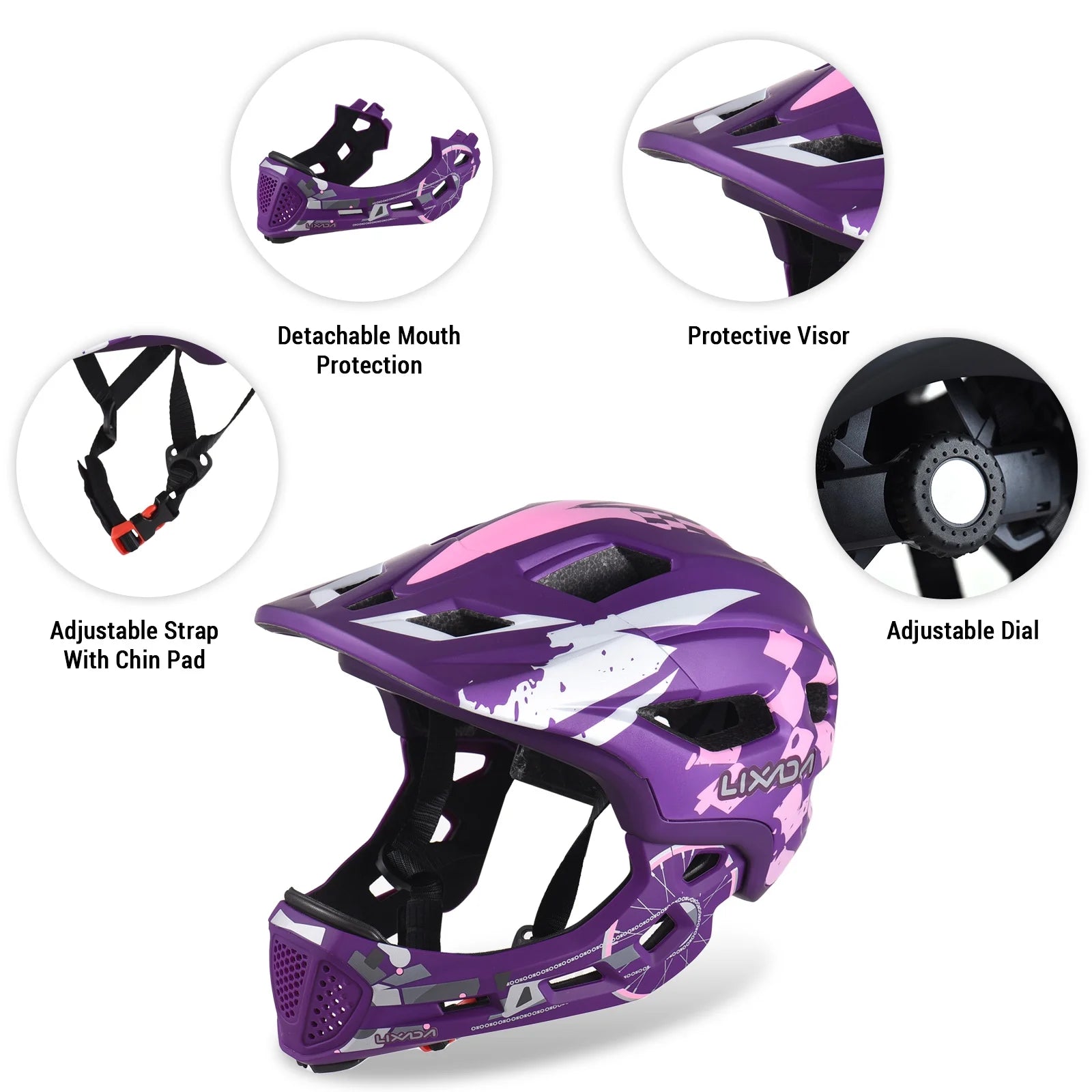 Kids Cycling Helmet Adjustable Full Face Helmet with Detachable Visor O467