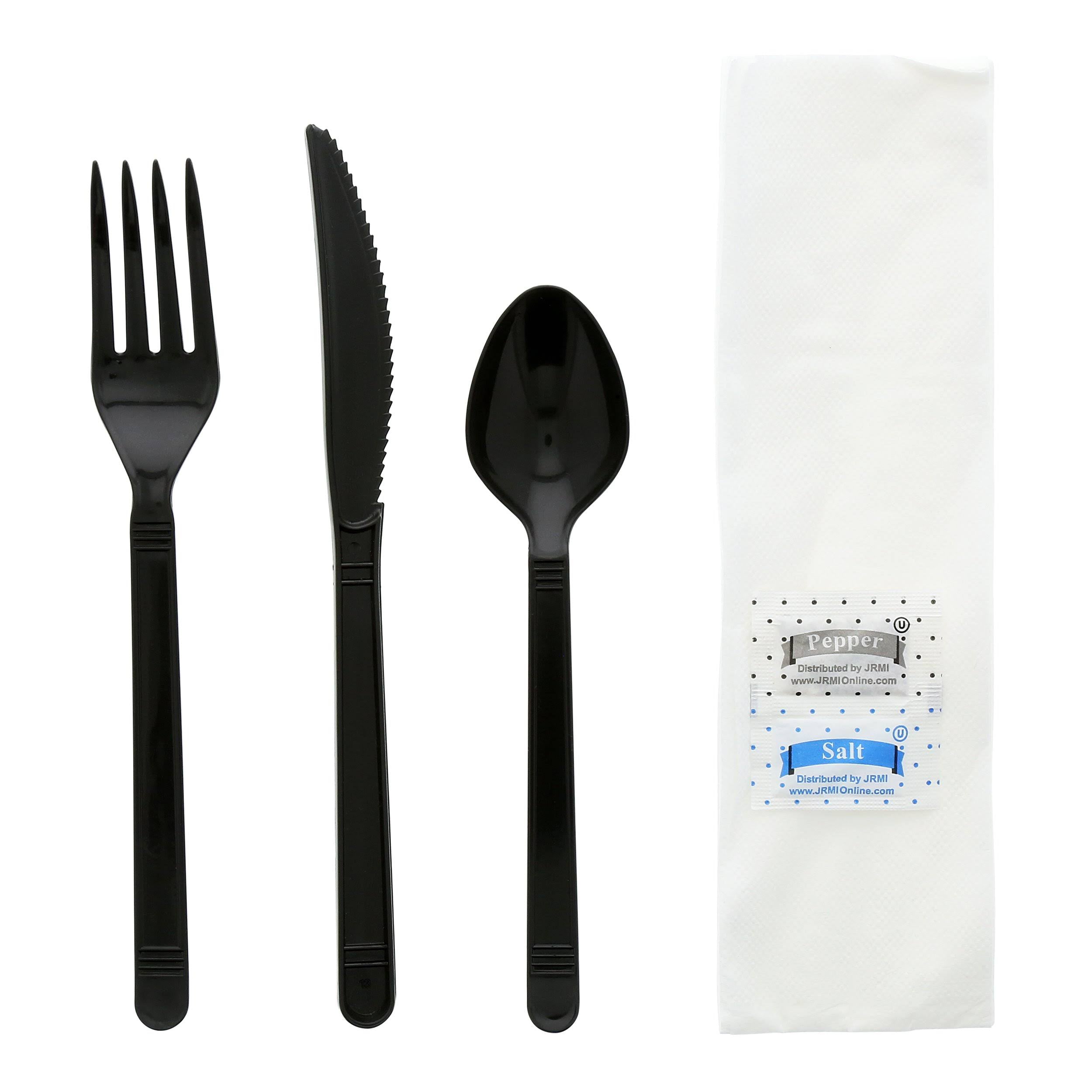 6 Piece Black Heavy Weight Fork Teaspoon Knife Napkin Set H867