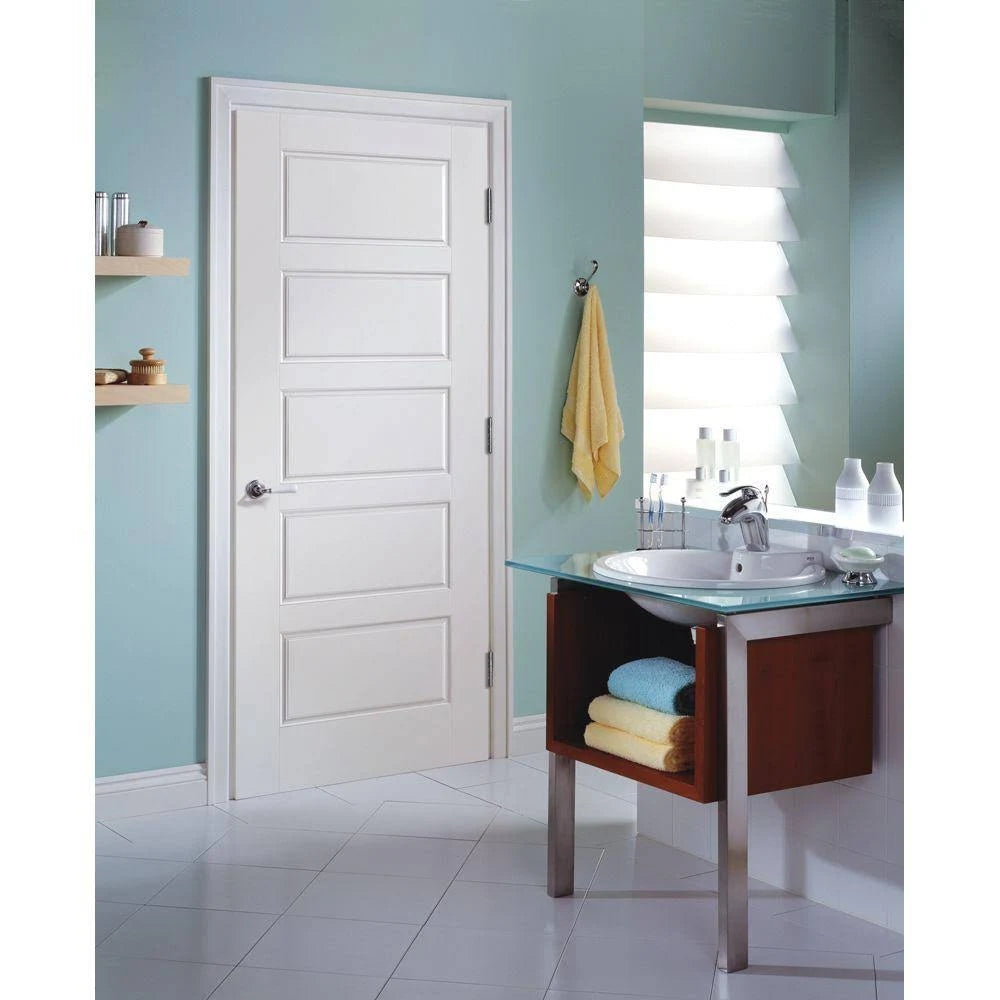 36 in. x 80 in. 5-Panel Left-Handed Hollow-Core Primed Composite Prehung Interior Door M20466