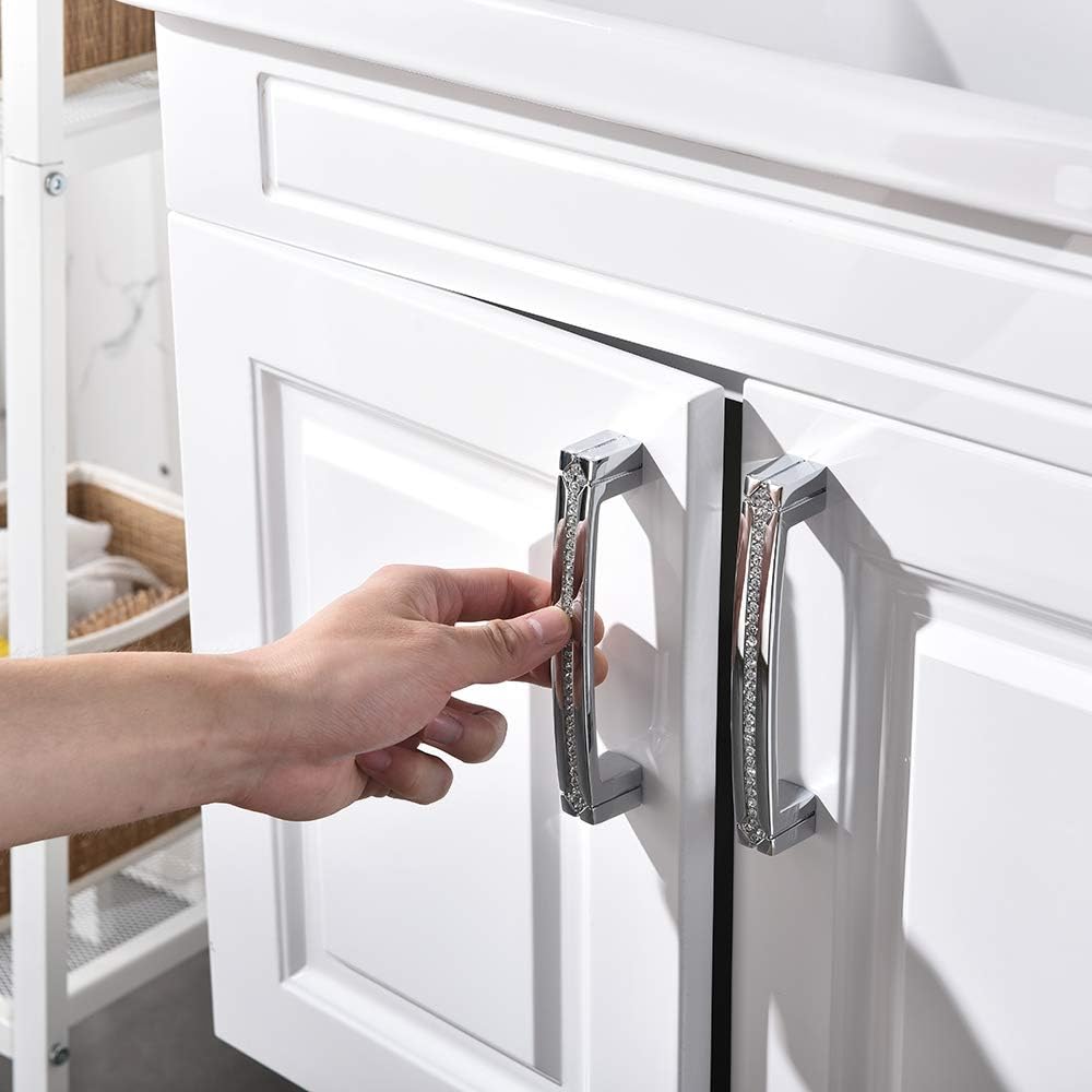 Polished Chrome Cabinet Handles with Screws, 128mm Hole Center, 2 Pack I66041