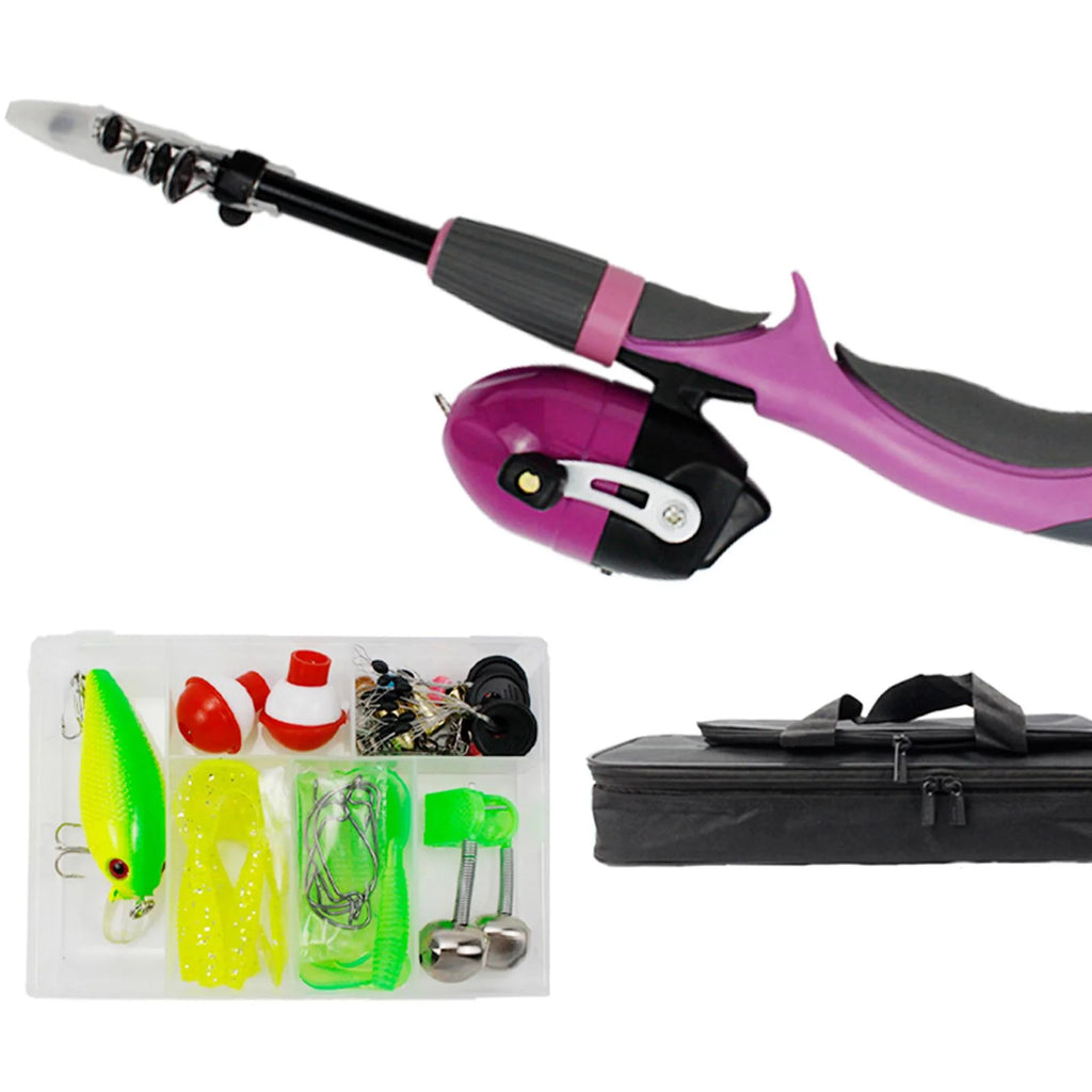 Pink Telescopic Fishing Rod and Reel Carrier Bag with Fishing Line M716836