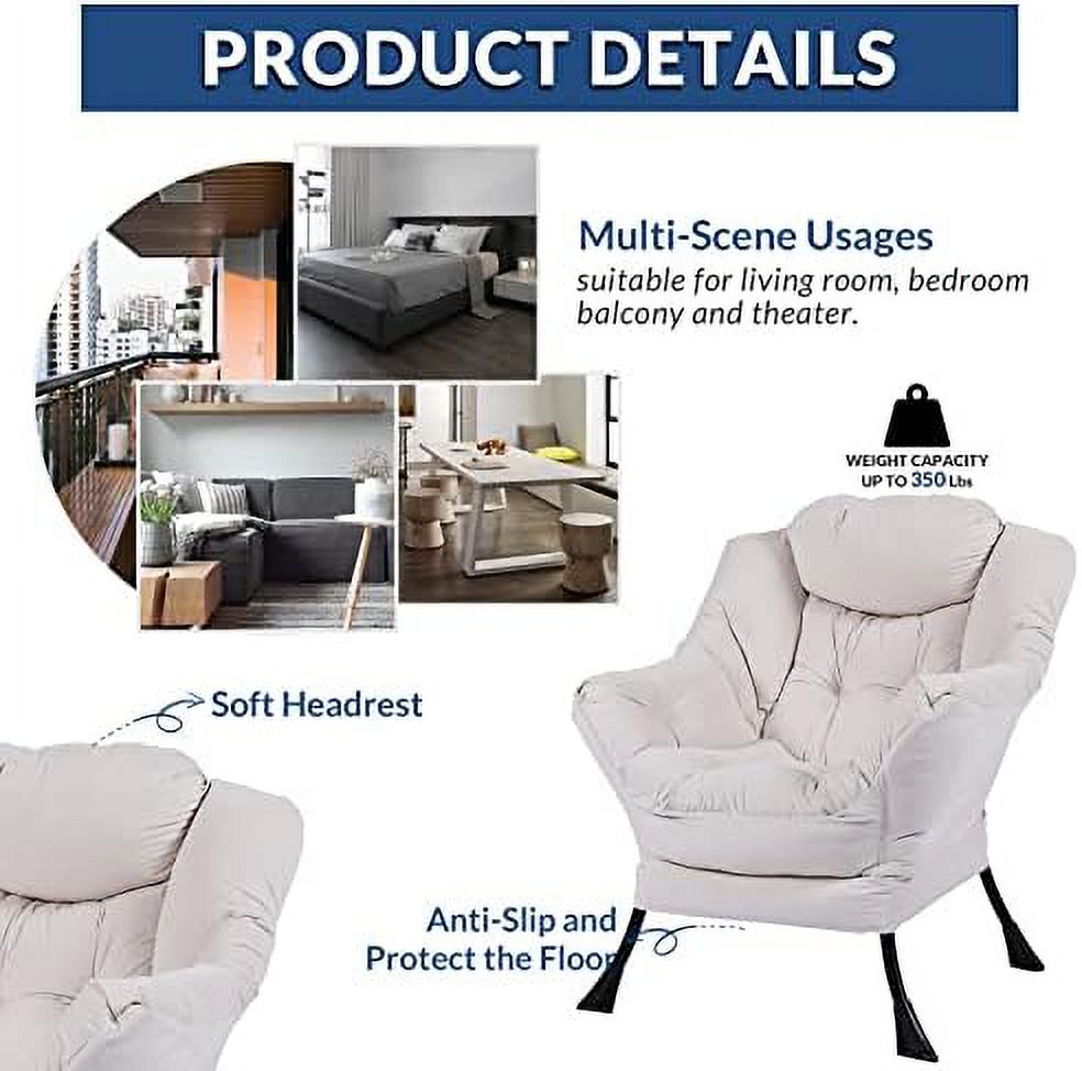 Modern Lazy Chair with Ottoman Steel Frame Lounge Chair Set with Footstool Armrests Side Pocket L923367